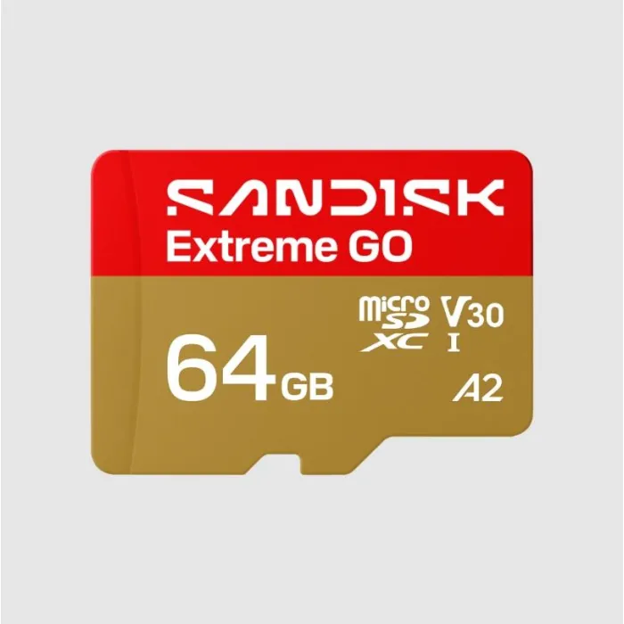 Карта памет SANDISK Extreme GO, microSDXC, 64GB, UHS-I, V30, A2, скорост на четене до 170 MB/s, запис до 80 MB/s