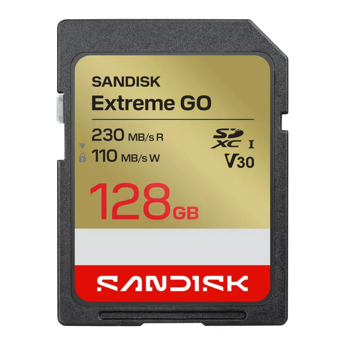 Карта памет SanDisk Extreme GO SD 128GB, UHS-I, до 230/110 MB/s, U3, V30, за 4K UHD