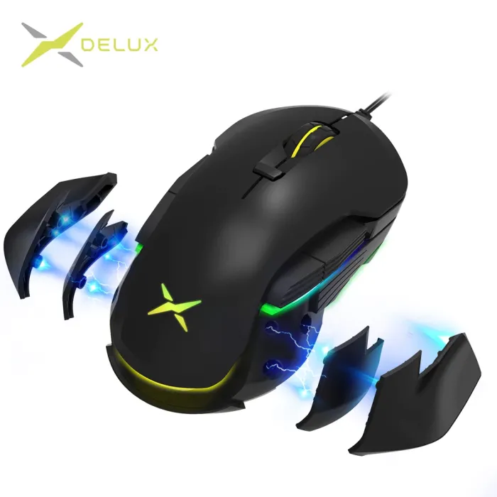 Мишка DELUX M627S, за лява ръка, USB, оптична, Pixart 3389, до 16 000 DPI, RGB, 8 бутона, кабел 1,8 m