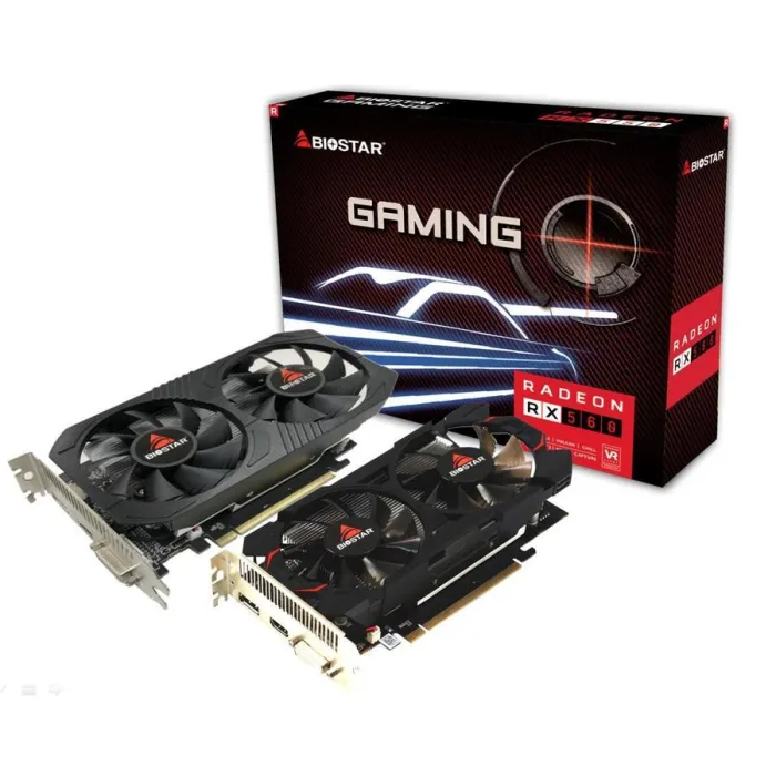 Видеокарта BIOSTAR Radeon RX 560, 4 GB GDDR5, 128-bit, PCI Express 3.0, активно охлаждане, DVI-I, HDMI, DisplayPort