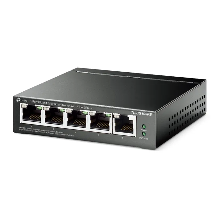 5-портов Gigabit Easy Smart комутатор TP-Link TL-SG105PE с 4 PoE  порта