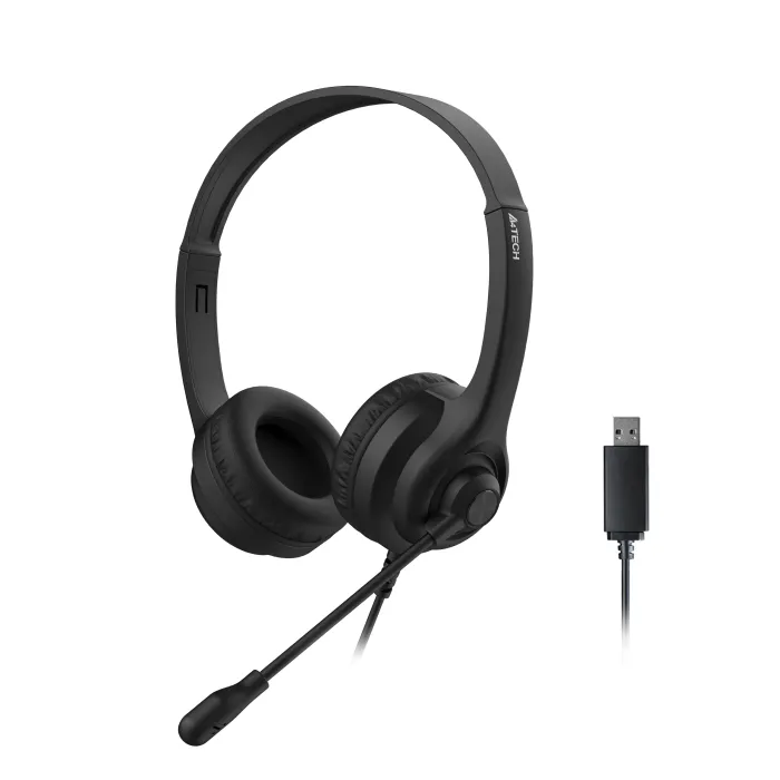 Слушалки с микрофон A4Tech HU-8, USB-A, кабел 2 м, въртящ се микрофон, 40 мм говорители, 20–20 000 Hz, черни