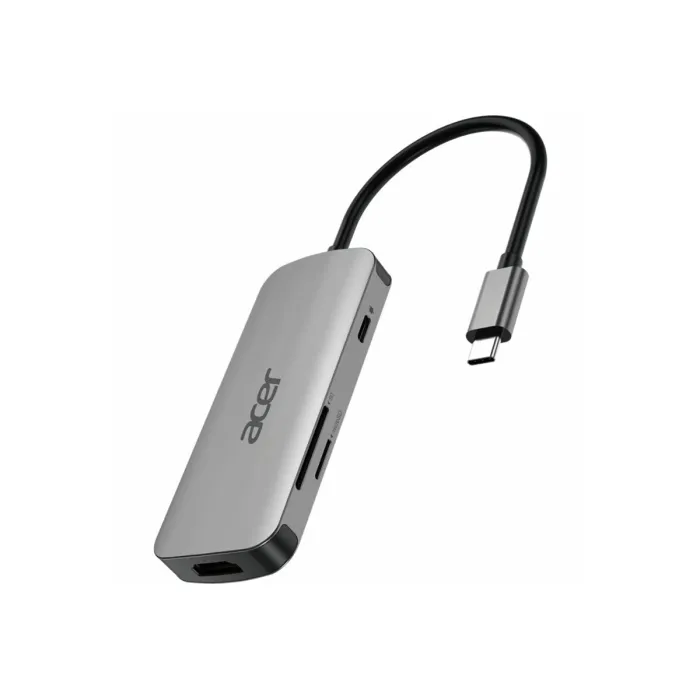 USB-C хъб ACER.018, 7-в-1, HDMI 4K при 60 Hz, 3x USB-A 3.2 Gen 1, SD и microSD, Power Delivery до 100 W