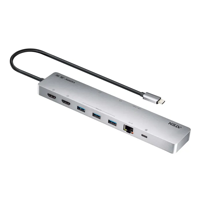 ATEN Докинг 11-in-1 USB-C Multiport Dock   Power Pass-Through, 2 x HDMI, LAN,3.5mm, USB-C, SD Card , microSD, 3 x USB 3.2