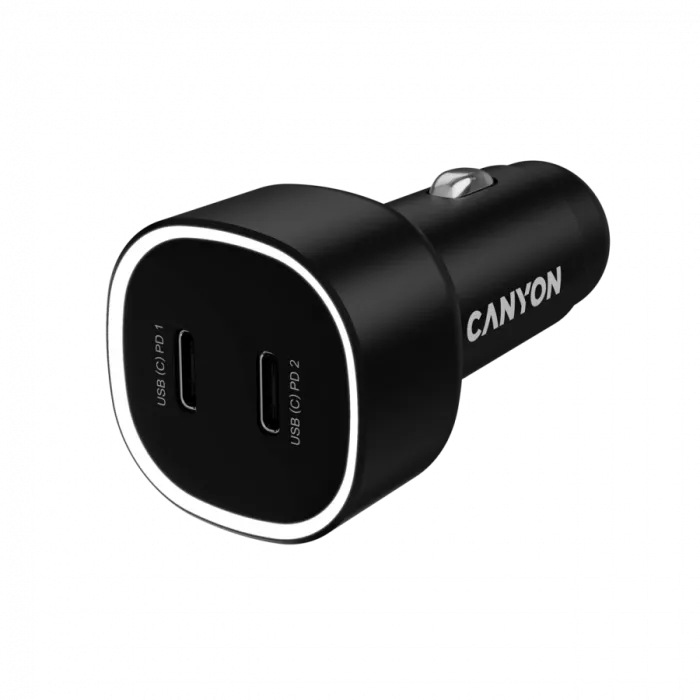 Автомобилно зарядно Canyon OnDrive 60, 2x USB-C, 60W, черно