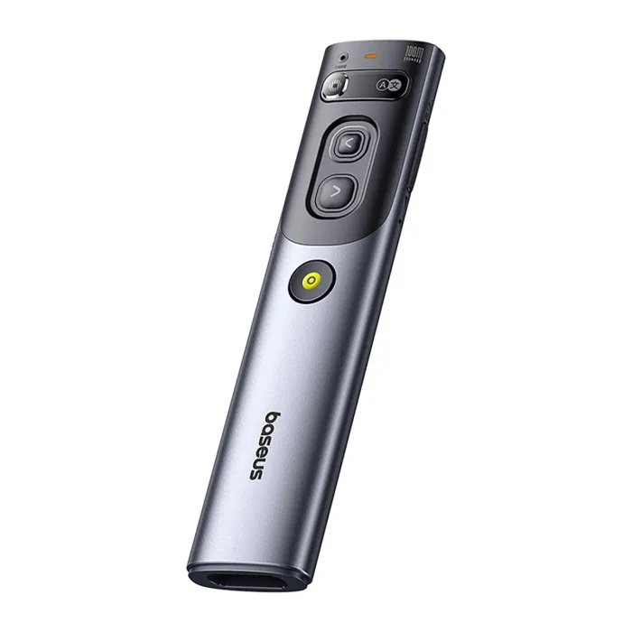 Baseus Orange Dot Wireless Presenter (ACFYB-0G) – безжичен презентатор с червен лазер, USB/USB-C приемник, 2.4GHz, 100m, сив