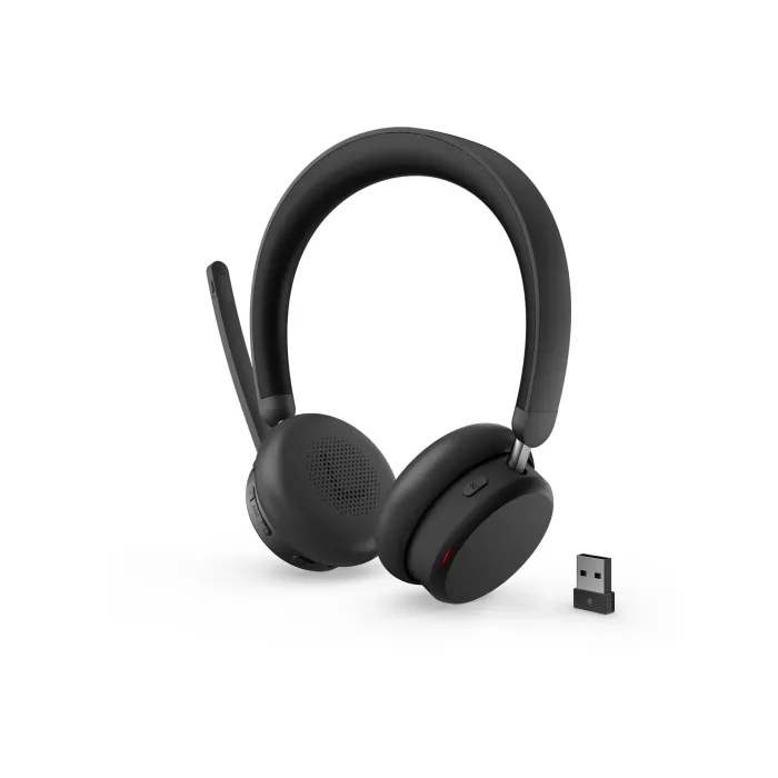 Безжични on-ear слушалки Lenovo 6550 Dual-Mode Wireless ANC Headset, Bluetooth 5.3, хибридно ANC, до 60 часа, USB-A приемник, Certified for Microsoft Teams, черни