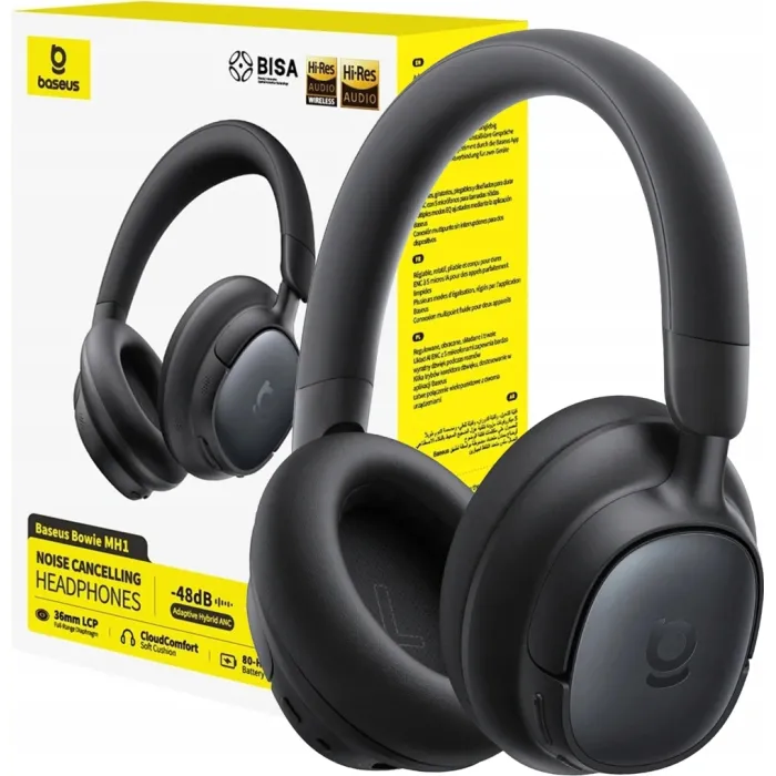 Безжични over-ear слушалки BASEUS Bowie MH1 A0203902, адаптивно хибридно ANC до -48 dB, Bluetooth 6.0, до 80 часа, LDAC, Hi-Res Audio, черни