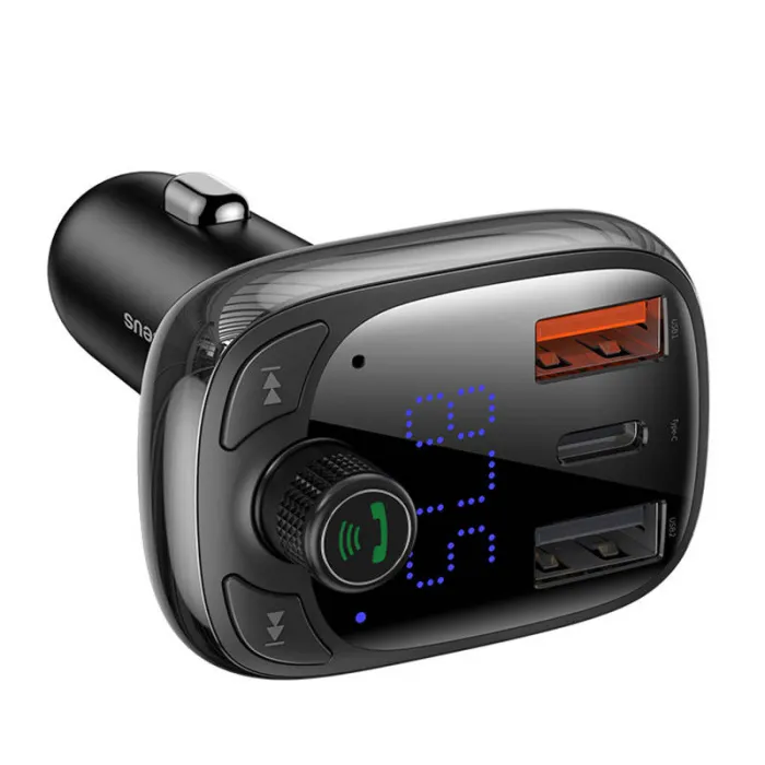 Bluetooth FM трансмитер Baseus S-13 за кола, 36W, USB-C PD, QC 3.0, microSD, черен