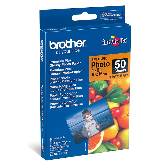 Brother BP71GP50 Premium Plus Glossy Photo Paper, A6 (4x6\"), 50 Sheets
