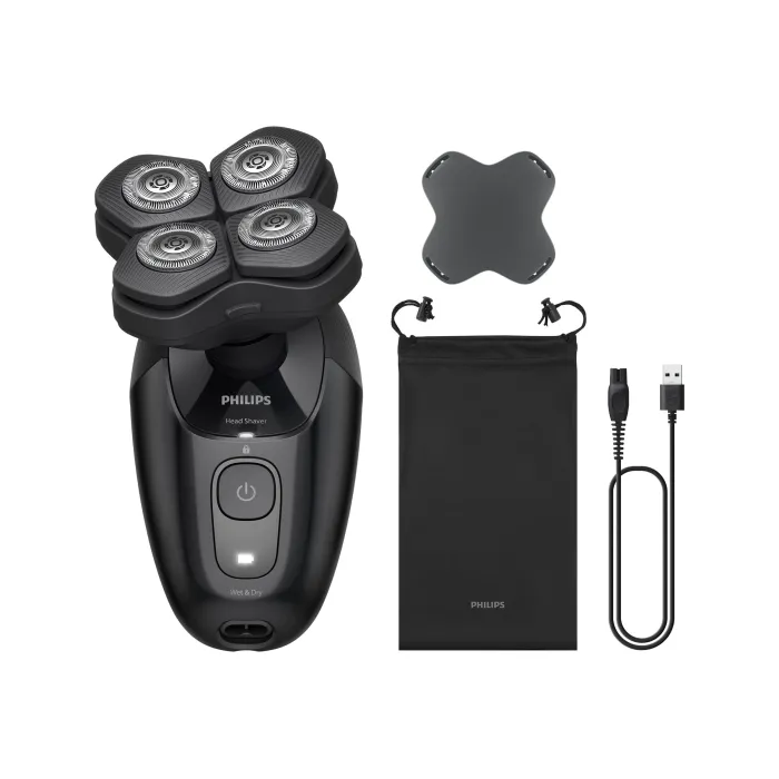 Електрическа самобръсначка за глава PHILIPS HS5980/15, Head Shaver Pro Series 5000, 360° гъвкава глава, 36 ComfortCut ножчета, сухо и мокро бръснене, до 60 мин работа