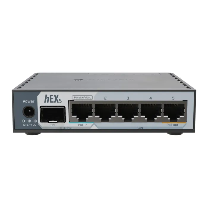 Жичен рутер MikroTik hEX S (2025) E60iUGS, 5 Gigabit Ethernet порта, SFP слот с поддръжка на 2.5G модули, USB 3.0, двуядрен процесор 950 MHz, 512 MB DDR3, RouterOS v7