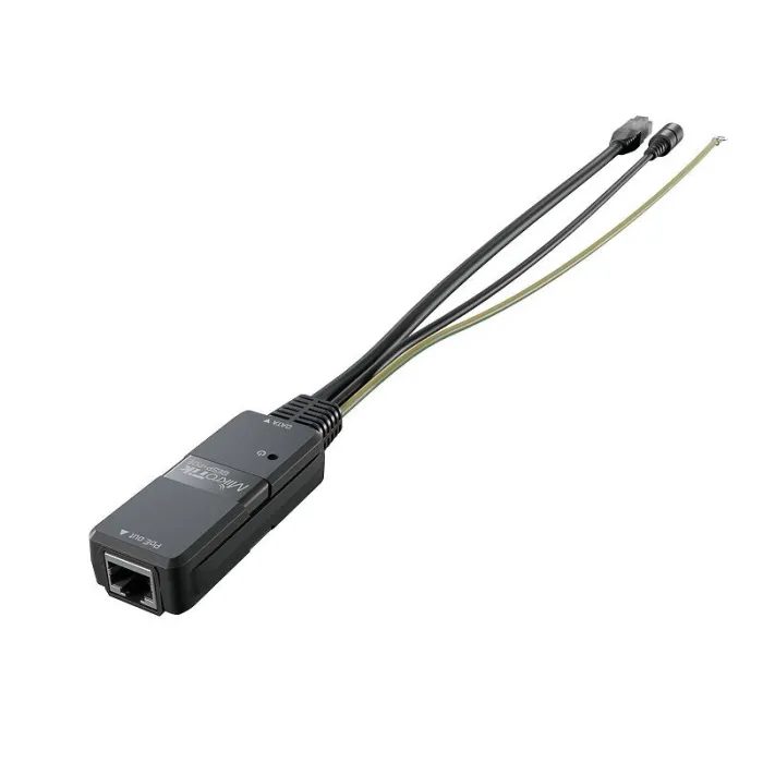 Пасивен PoE инжектор MikroTik GESP+POE-IN, защита от пренапрежение 700 V, Ethernet чрез RJ45, заземителен проводник, LED индикатор, монтаж към стена или мачта