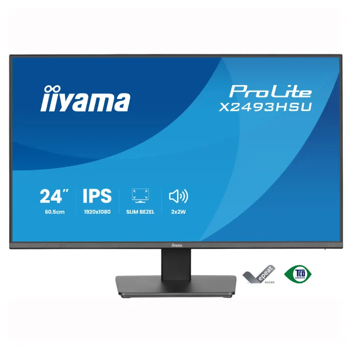 Монитор IIYAMA X2493HSU-B1, 23.8" IPS, Full HD 1920x1080, 120 Hz, 1 ms, HDMI, DisplayPort, USB хъб