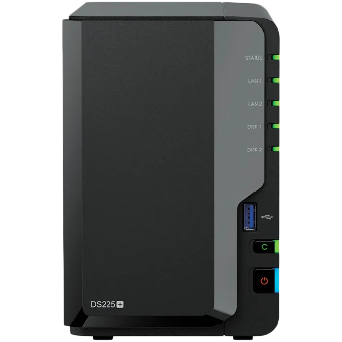 NAS сървър Synology DiskStation DS225+, 2-bay, Intel Celeron J4125, 2GB DDR4, 2.5GbE