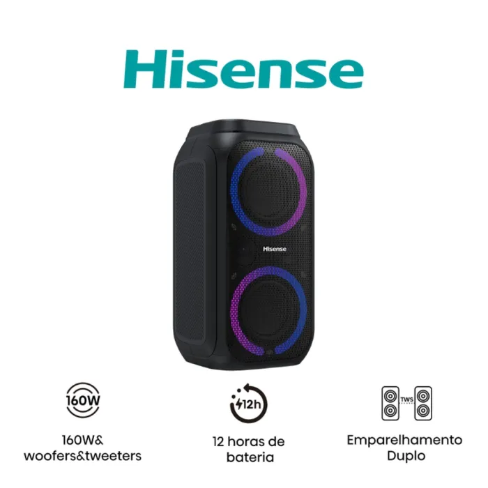 Парти колонa Hisense PARTY ROCKET 160 (20013565) – Karaoke Mode, 2 вградени субуфера + 2 туитъра, BT 5.0