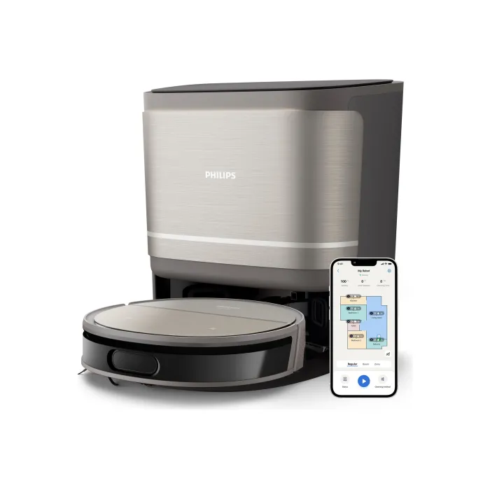 Прахосмукачка-робот Philips HomeRun 9000 Series XU9100/10, сухо и мокро почистване, със станция за почистване, 8000 Pa, D-ToF LiDAR, PowerCyclone Aqua, до 280 минути