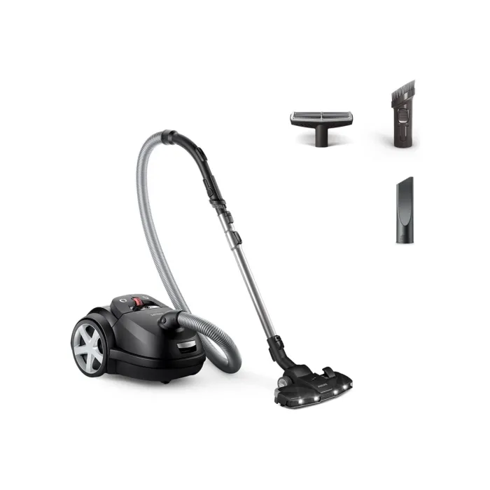 Прахосмукачка с торба PHILIPS XD8122/10 Performer LED 8000, 900 W, TriActive+ LED, HEPA 13, радиус на действие 12 m, Deep Black