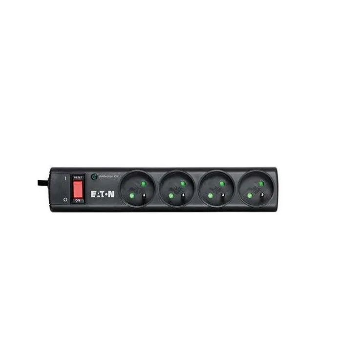 Разклонител EATON PS4D, 4 DIN (Schuko) гнезда, защита от пренапрежение, 220–250 V, 10 A, 2.5 kW, LED индикатор