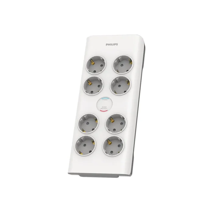 Разклонител PHILIPS SPN7080WA/58, 8 гнезда, защита от пренапрежение 900 J, 3680 W, 16 A, автоматични предпазни шторки
