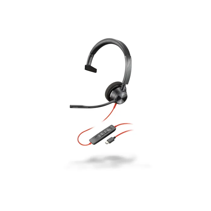 Слушалки с микрофон HP Poly Blackwire 3310, моно, USB-C, адаптер USB-C към USB-A