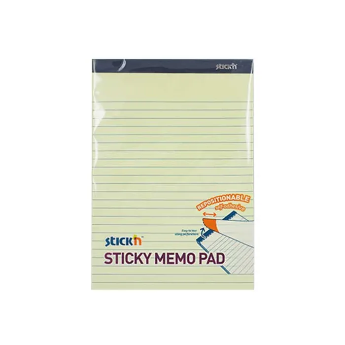 Stick'n Пад, самозалепващ се, 254 x 178 mm, на редове, жълти листове, 50 листа