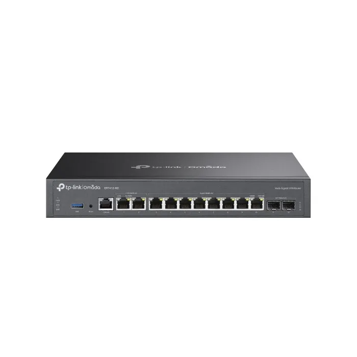 Кабелен VPN рутер и мрежов шлюз TP-Link Omada ER7412-M2, 2 × 2.5G RJ45, 8 × Gigabit RJ45, 2 × Gigabit SFP, до 11 WAN порта, rack монтаж, черен