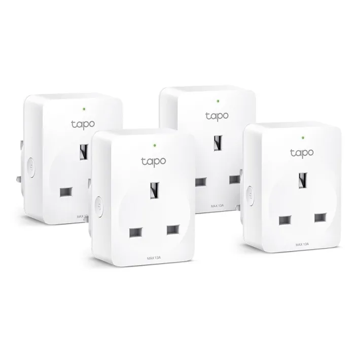 Смарт контакт TP-Link Tapo P110, комплект 4 броя, 2990 W, енергиен мониторинг, Wi-Fi 2,4 GHz, управление чрез приложение Tapo, гласово управление