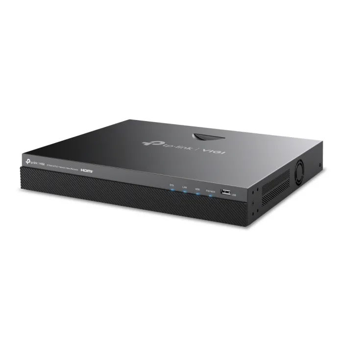 TP-Link VIGI NVR2008H-8MP 8-канален PoE+ NVR, 8× PoE+ (90W), 4K HDMI, 2× SATA до 16TB/диск, 160 Mbps, H.265+