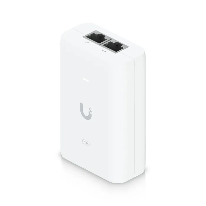 PoE+ захранващ адаптер Ubiquiti U-PoE+, Gigabit Ethernet, до 30 W, 48 V DC, вход 100–240 V AC, включен захранващ кабел