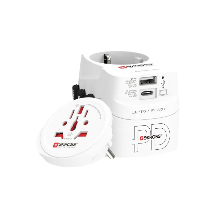 Универсален пътнически адаптер SKROSS PRO Light USB, 1.302474, World, USB-A и USB-C, бял