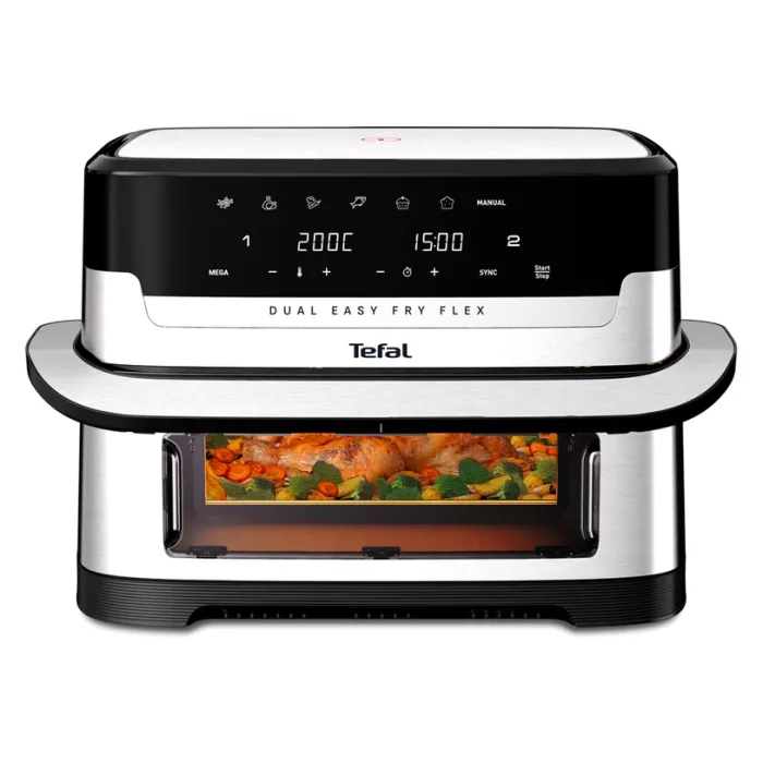 Уред за готвене с горещ въздух Tefal Easy Fry Dual Flex EY922DE0, 9 л, 2700 W, 7 програми, инокс