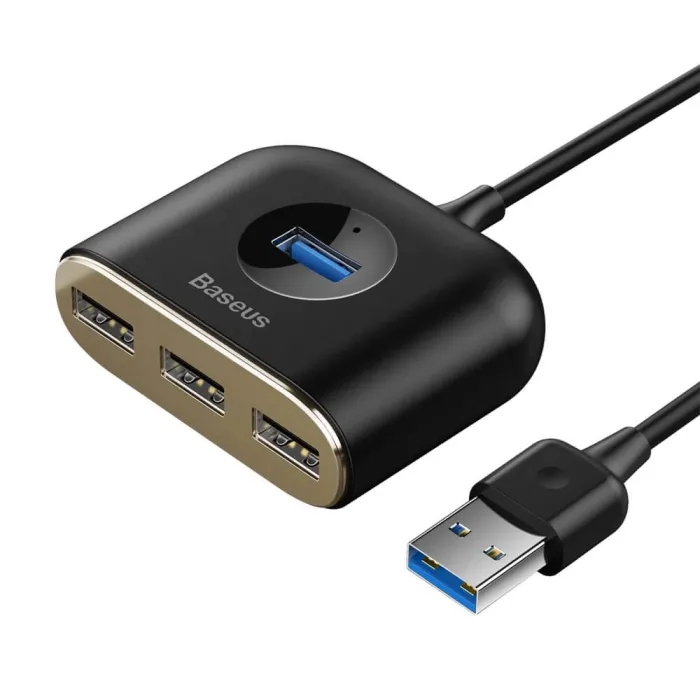 USB хъб Baseus Square round 4 в 1 с 3х USB 2.0, 1х USB 3.0 порта, черен