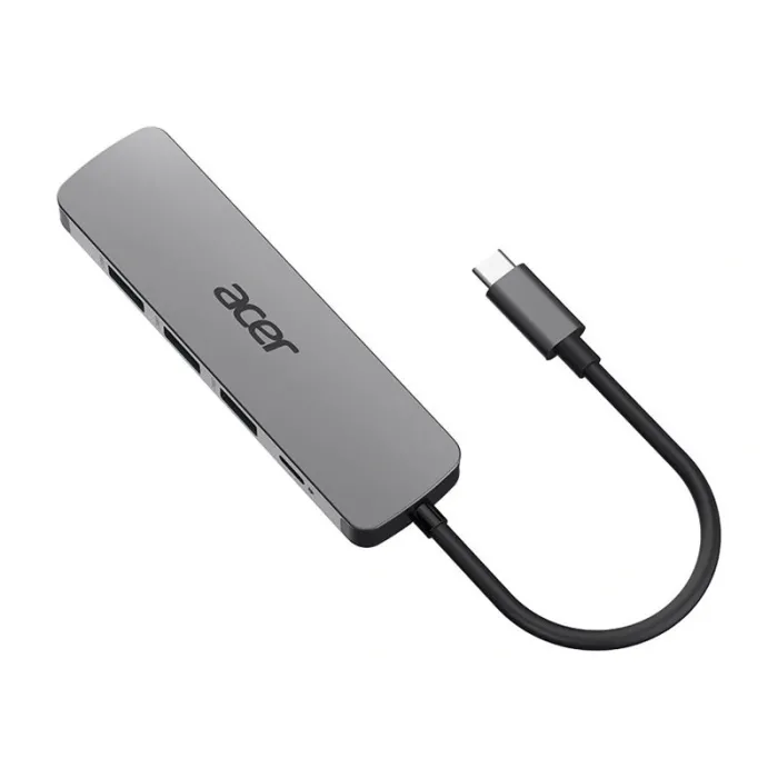 USB-C хъб ACER.021 5-в-1, 3 x USB 3.0 Type-A до 5 Gbps, HDMI 4K при 60 Hz, USB-C Power Delivery до 100 W, сребрист