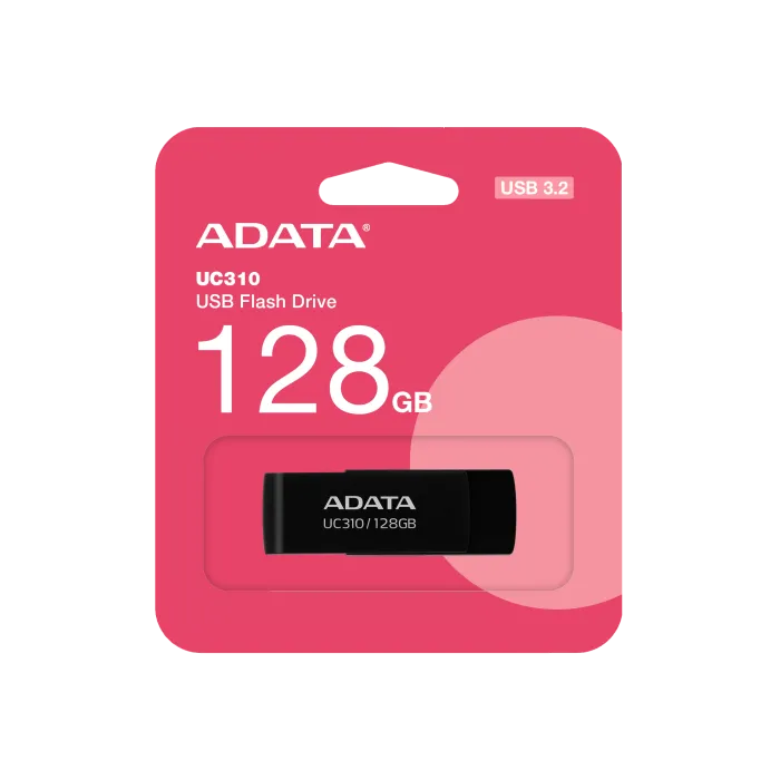 USB флаш памет ADATA UC310 128GB USB 3.2 Gen1, въртяща се без капачка, Black