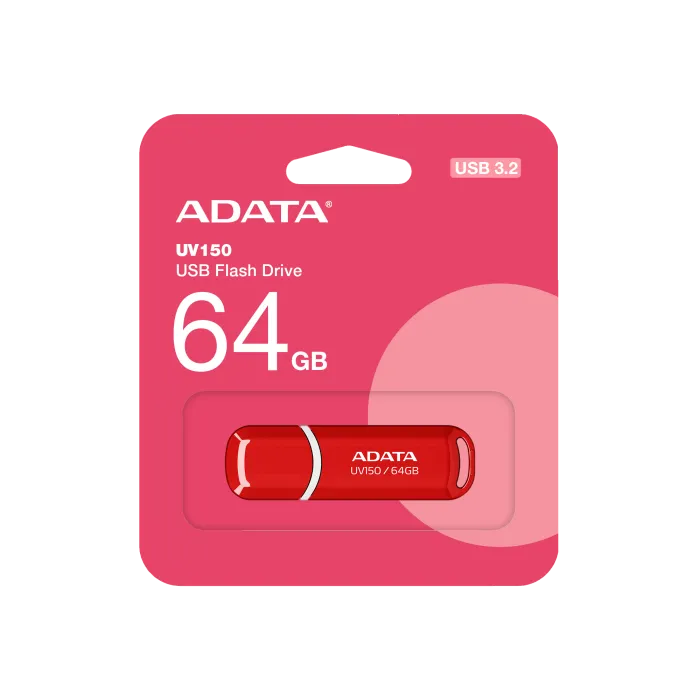 USB флаш памет ADATA UV150 64GB Red, USB 3.2 Gen1, до 100MB/s четене