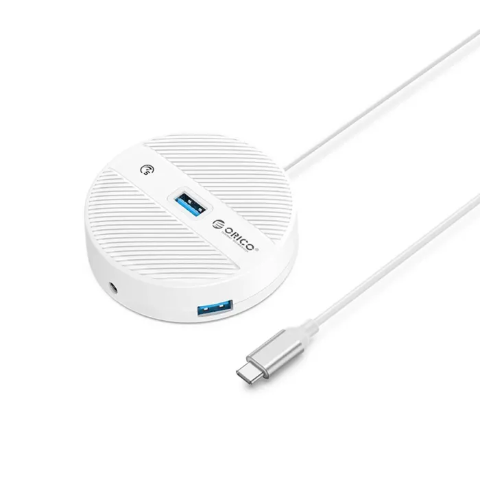 USB хъб Orico YS4-C3 с 4 порта, USB-C към 3x USB 3.0, Audio/Mic, бял