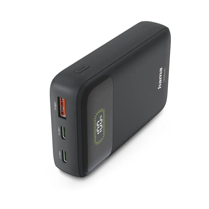 Външна батерия HAMA PD10-W20, 10000 mAh, 3 изхода, 2 x USB-C и USB-A, бързо зареждане, Li-Polymer, черна