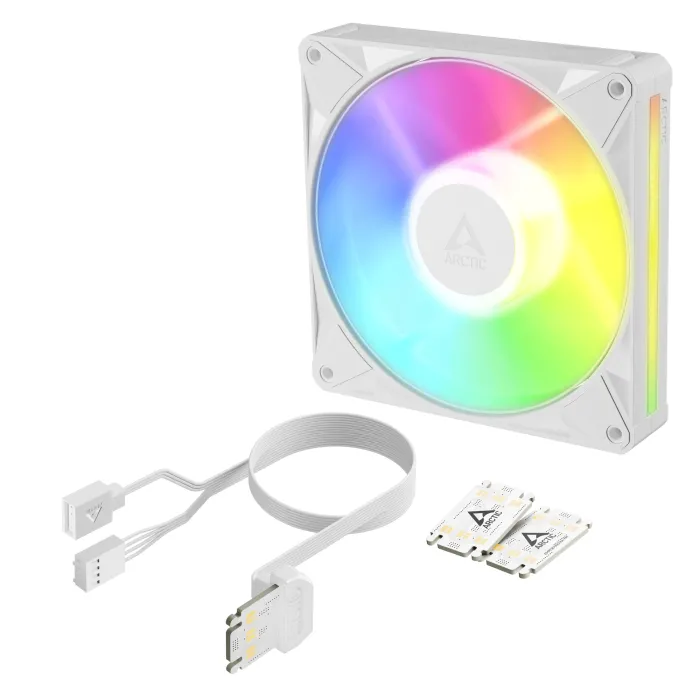 Вентилатор за компютърна кутия Arctic BioniX-P14-A-RGB-White, 140 mm, PWM, A-RGB, 400–2500 rpm, 110 CFM, Fluid Dynamic Bearing, бял