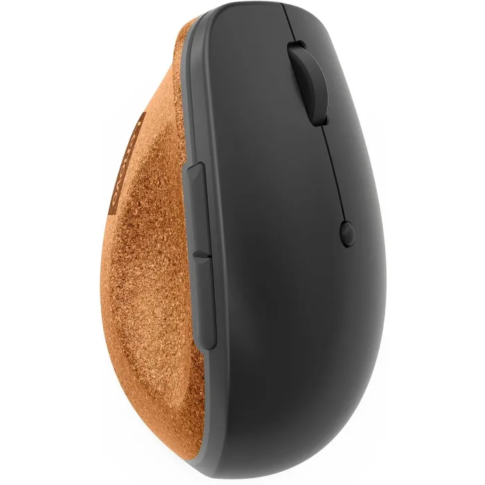 Безжична вертикална мишка Lenovo Go Wireless Vertical Mouse, 6 бутона, 2400 DPI, 2.4 GHz връзка с USB-A приемник, захват под 45°, естествен корк
